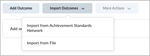 L’option Importer à partir du réseau Achievement Standards Network et les options Importer à partir du fichier.