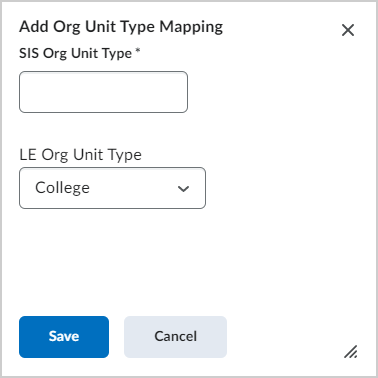 The Add Org Unit Type Mapping dialog.