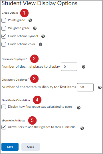 Student View Display Options.