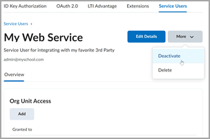 Activer un Utilisateur de services Menu pour activer un Utilisateur de services