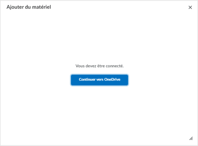 La boîte de dialogue Ajouter des matériaux invite les utilisateurs à se connecter à OneDrive.