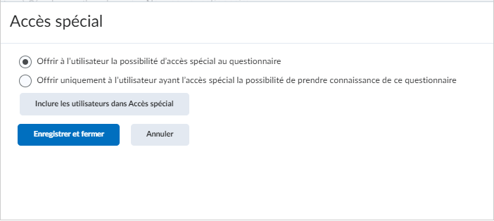 Le bouton Ajouter les utilisateurs dans Accès spécial de la fenêtre Paramètres d'accès spécial