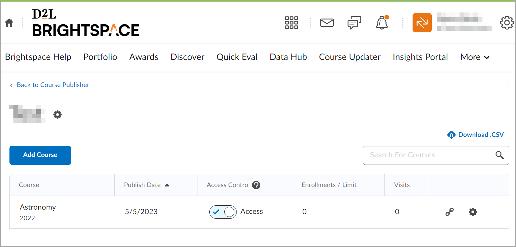 De interface van Course Publisher voor het implementeren van een cursus voor een ontvanger