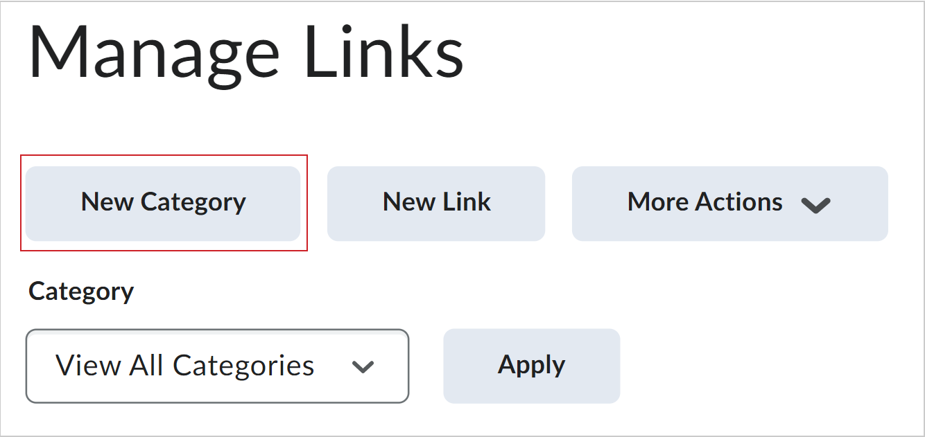 The New Category option on the Manage Links page.