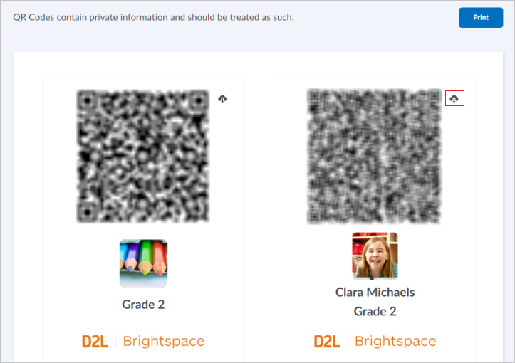 Het pictogram Downloaden van een passcard voor een student in de Portfolio-tool