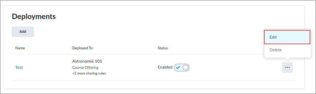 Deployment actions menu showing options to manage an app deployment.