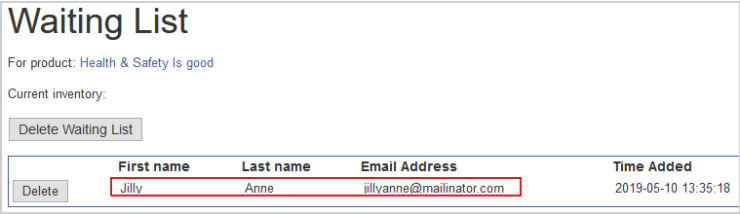 La información de un cliente aparece en la lista de espera de un producto