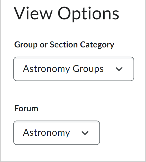 The View Options section showing the Group or Section Category and Forum lists.