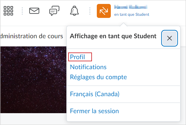 L'option Profil du menu de l'utilisateur