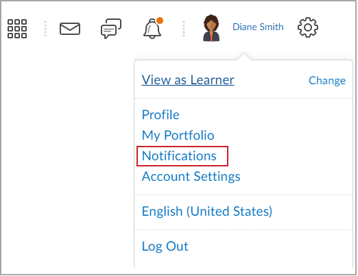 The Notifications option on the User Menu