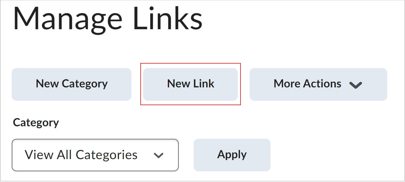 The New Link option on the Manage Links page.