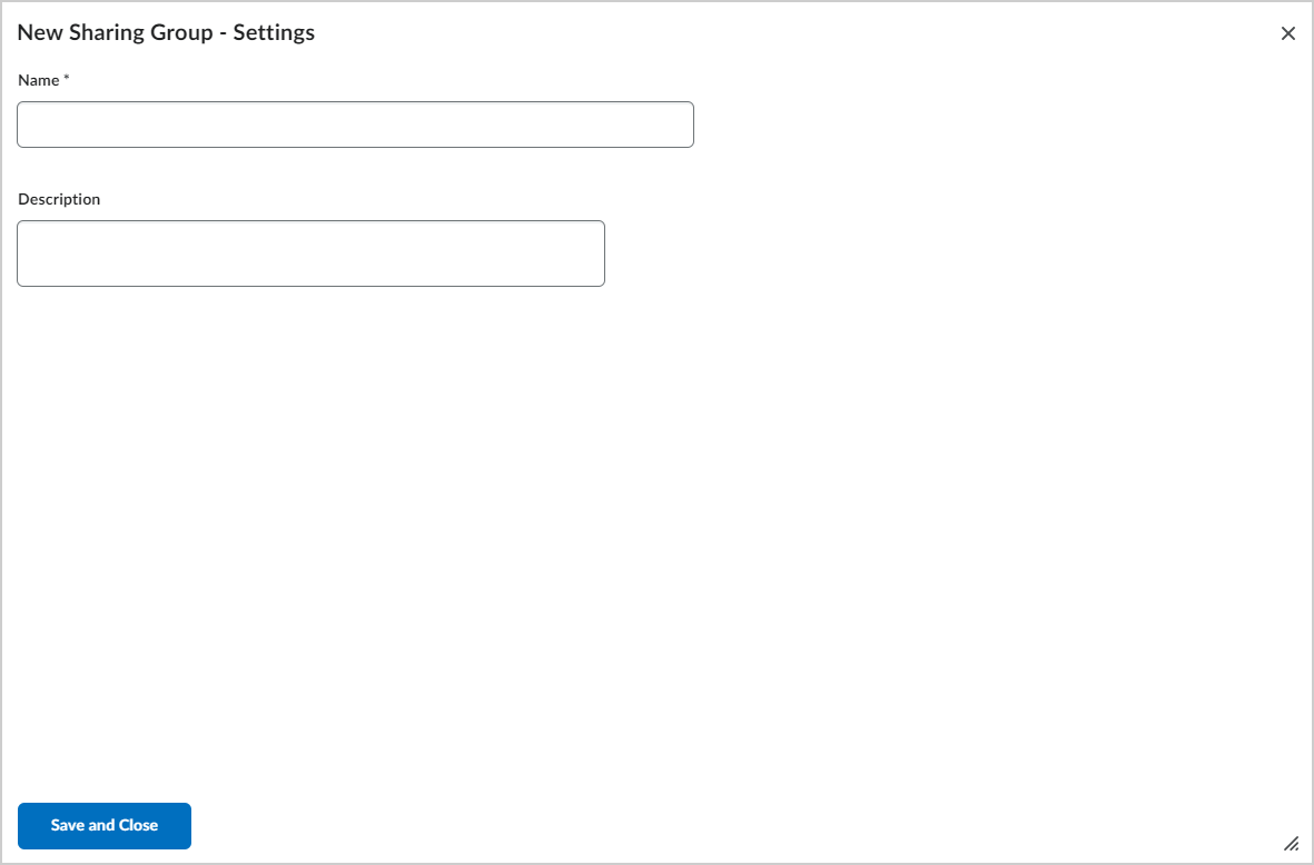 The New Sharing Group - Settings dialog.