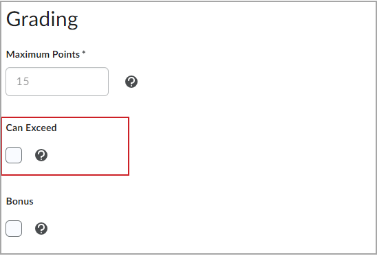 The Can Exceed option allows users' grades to exceed the maximum points specified for the grade item.