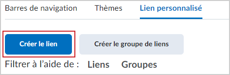 Le bouton Créer un lien de l’onglet Liens personnalisés.