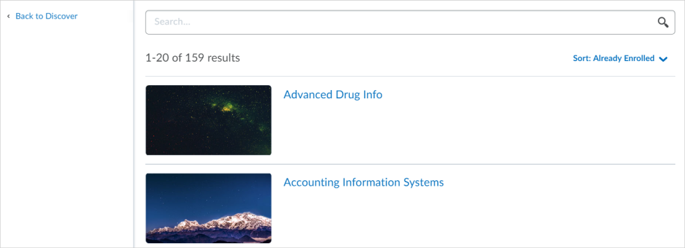 Search results  in Discover sorted by Already Enrolled