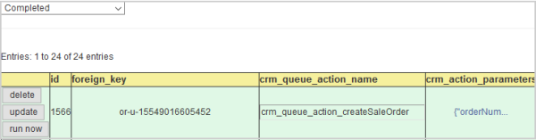 Un ejemplo de un registro de Cola de CRM completado