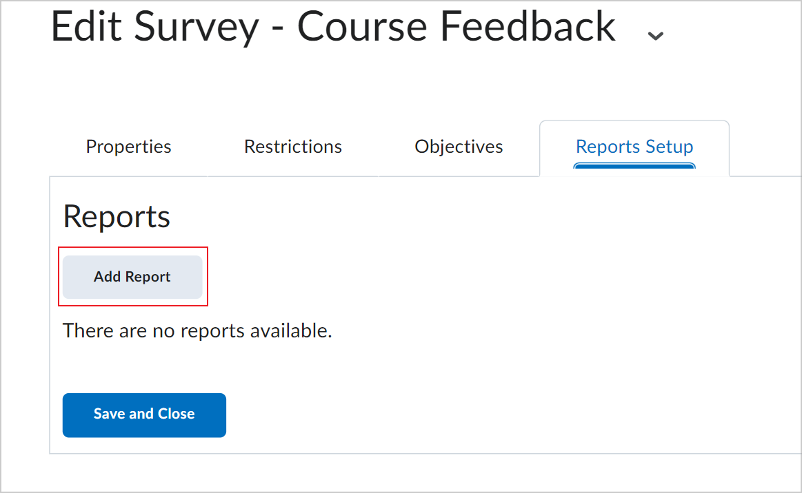 L'option Ajouter un rapport de la page Configuration des rapports.