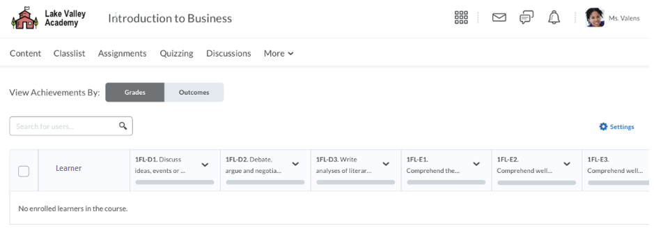 Message indicating that no learners are enrolled in a course