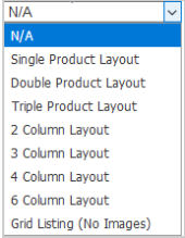 Um menu suspenso que mostra as opções de exibição para os tipos de layout do produto