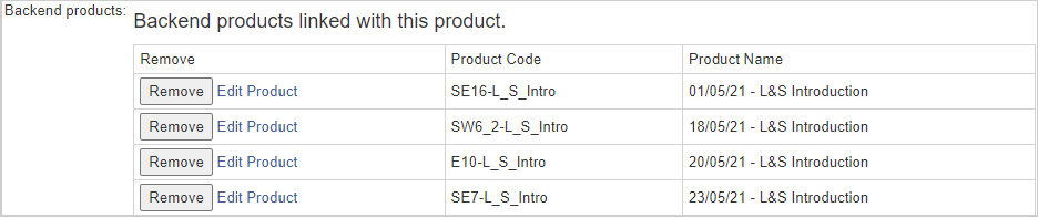 De knoppen Verwijderen en Product bewerken worden getoond voor Backend-producten