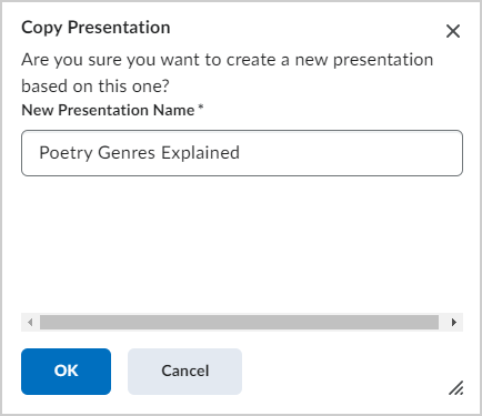 The Copy Presentation dialog.