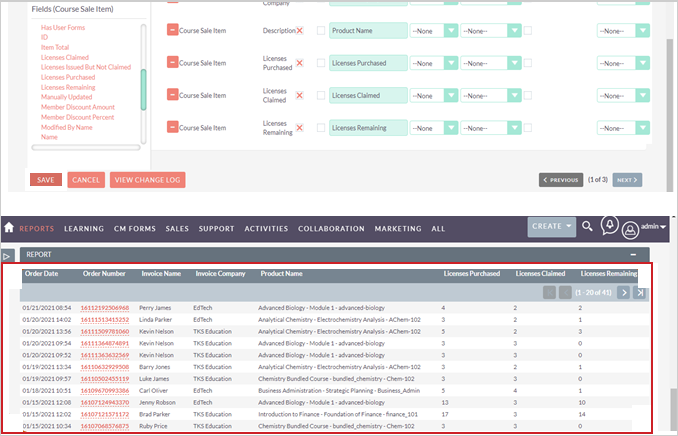 The Report list showing the new report