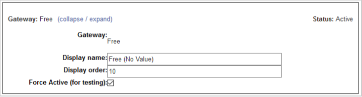 The free paymend method option to test order purchases