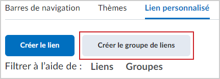 Le bouton Créer un groupe de liens dans l’onglet Liens personnalisés.