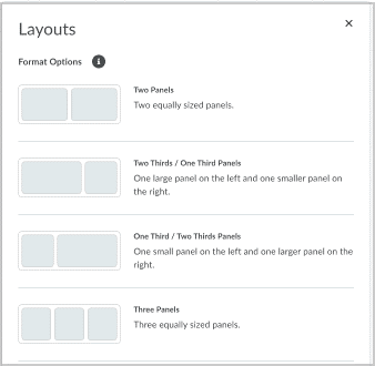 A seção Opções de formato mostrando as diferentes opções de layout.