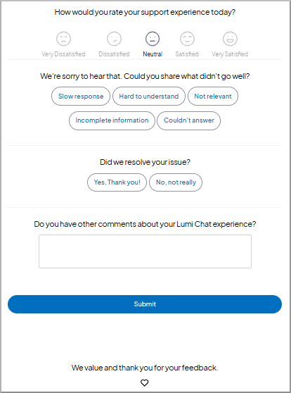 Cuadro de diálogo de la encuesta de satisfacción del cliente (CSAT)