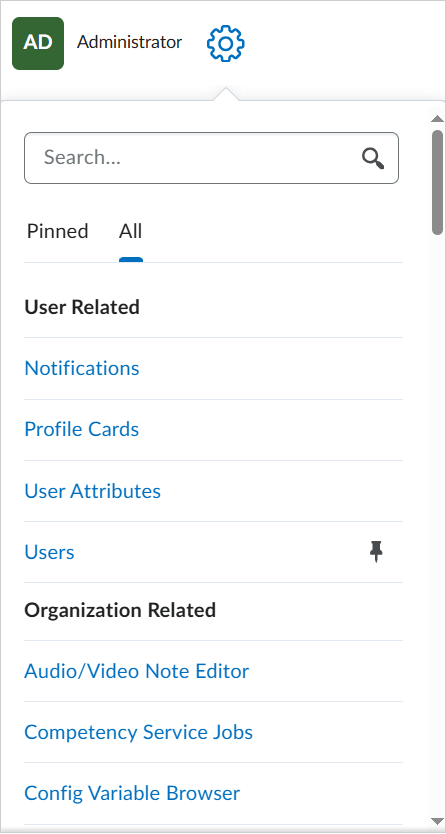 A guia Todos do novo menu Ferramentas do Administrador.