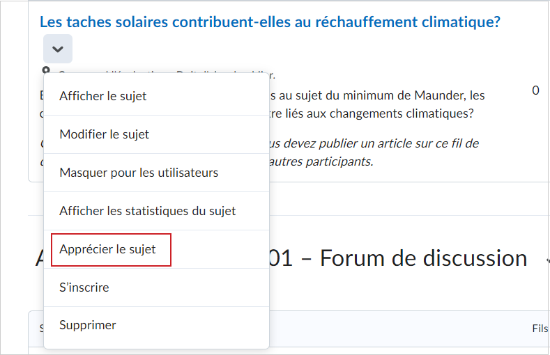 L’option Évaluer un sujet.