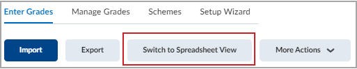 The Switch to Spreadsheet View on the Enter Grades tab.