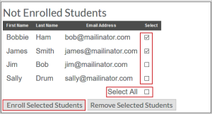 Selecting students to enroll on the Not Enrolled Students list