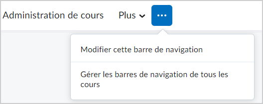 Le menu déroulant Actions pour la barre de navigation avec l’option Modifier cette barre de navigation.