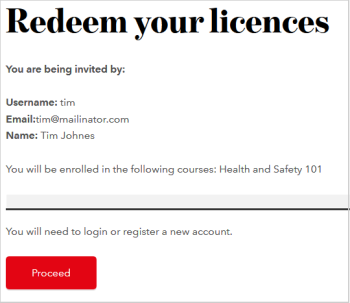 The Redeem your licenses message