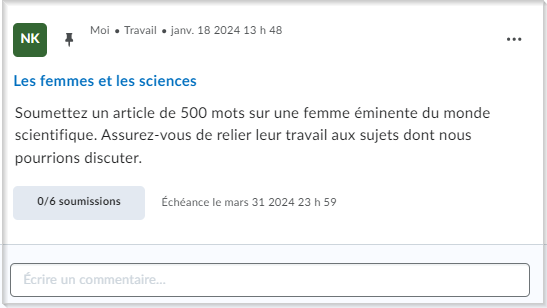 La zone de texte Rédiger un commentaire du Fil d'activité.