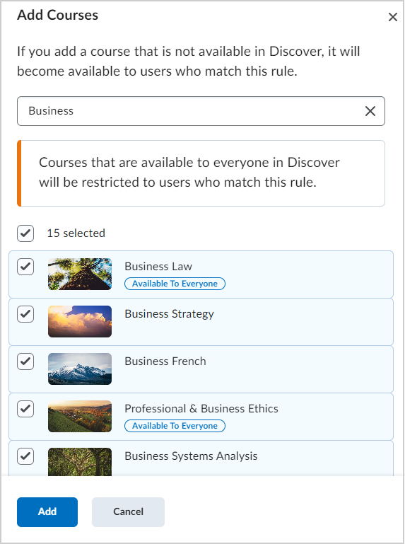 The Add Courses dialog.