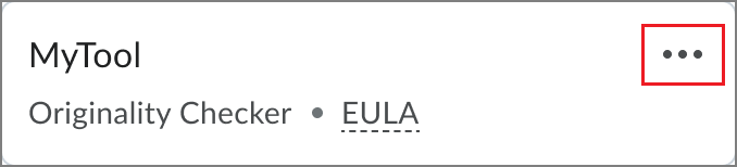 Um cartão de amostra de uma ferramenta de aprendizagem externa integrada é exibido, com o ícone Configurações destacado em vermelho