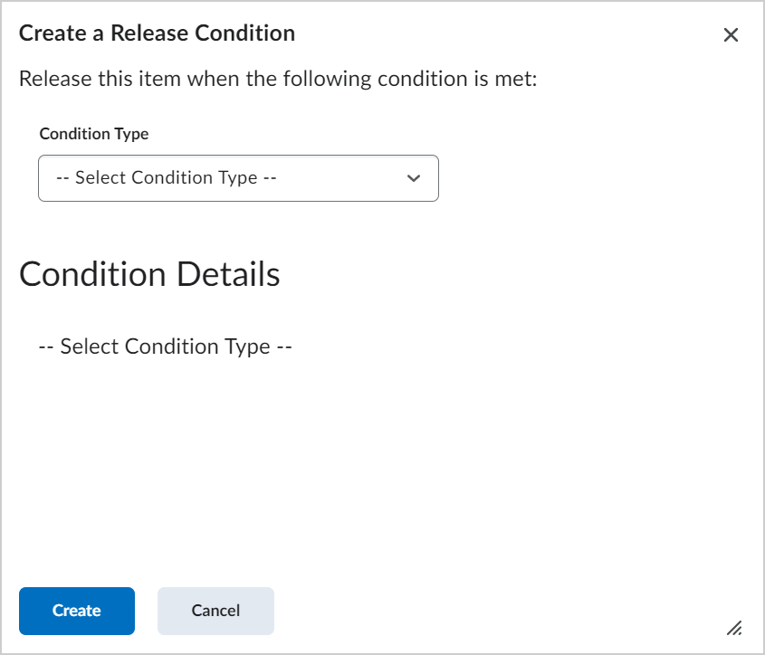 The Create a Release Condition dialog.