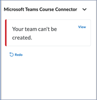 An error message stating "Your team can't be created".