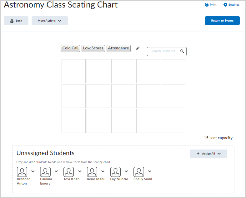 The Seating Chart page.