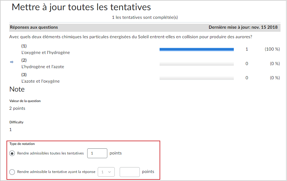 La page Mettre à jour toutes les tentatives dans laquelle la section Type de notation est mise en évidence.