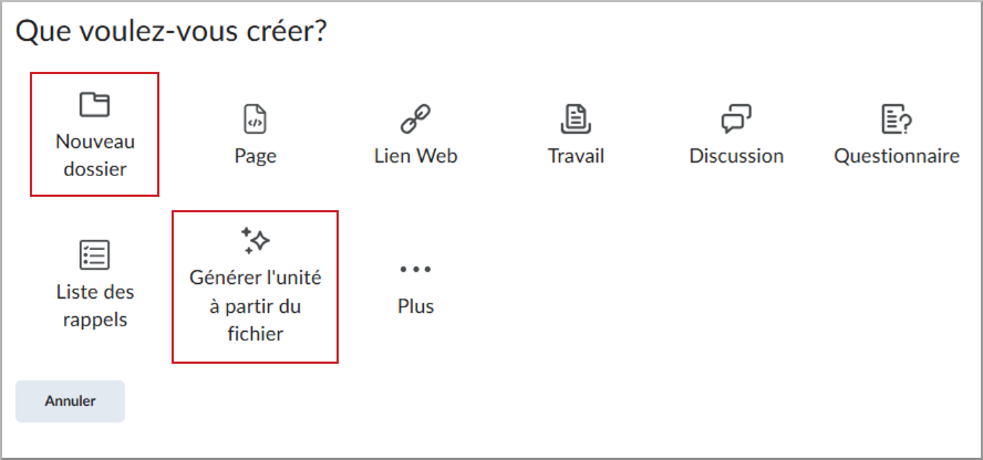 Création d'une boîte de dialogue, où la convention de nommage Nouveau sous-module et Générer un module à partir du fichier est mise en évidence.