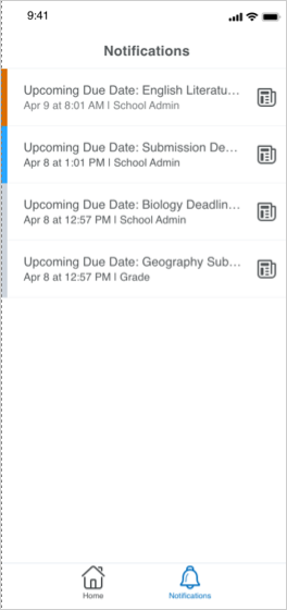 The Notifications tab in the Brightspace Parent & Guardian mobile app