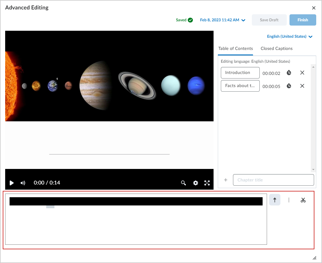 The Timeline Editor of the Advanced Editing dialog.