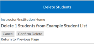 Confirming student removal by clicking Confirm Delete