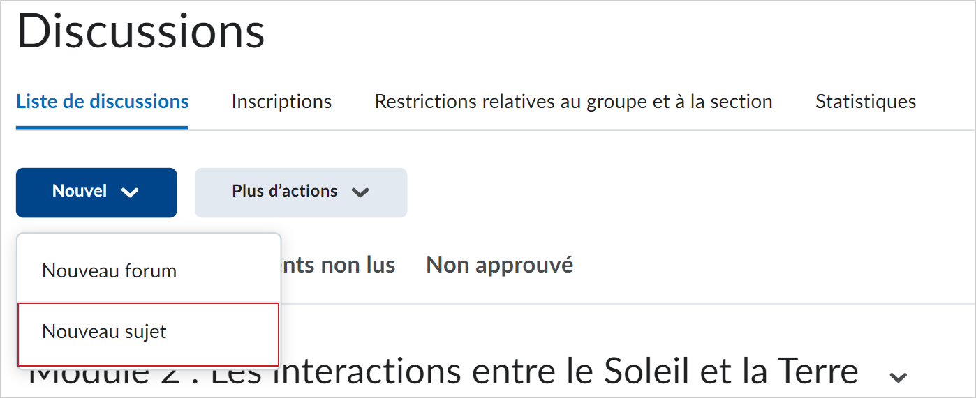 L'option Nouveau sujet.