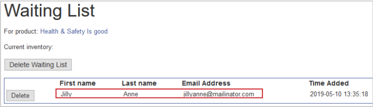 Les renseignements sur un client apparaissent dans la liste d'attente d'un produit