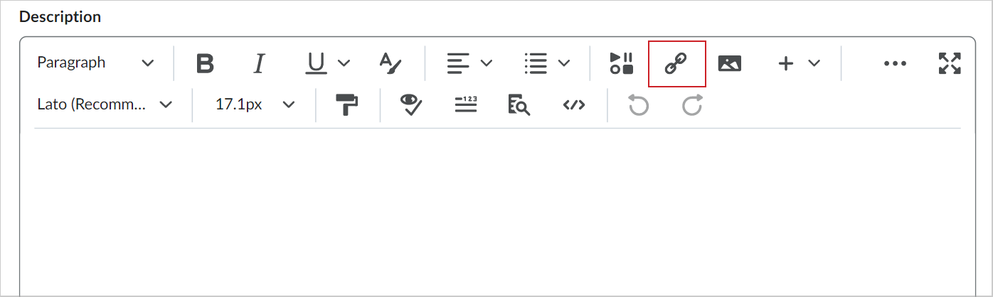 The Insert Quicklink icon in Brightspace Editor.